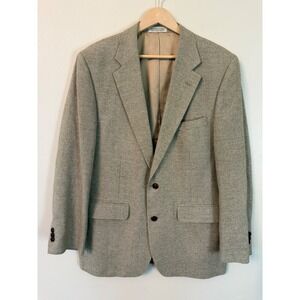 Orvis Silk Blazer Sport Coat Houndstooth Cream Tan Green 42R